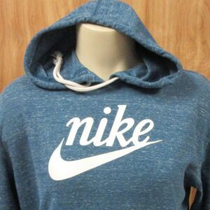 NIKE Sportswear Gym Vintage Hoodie Sz S Space Dye Blue CJ1691 Center Swoosh Logo